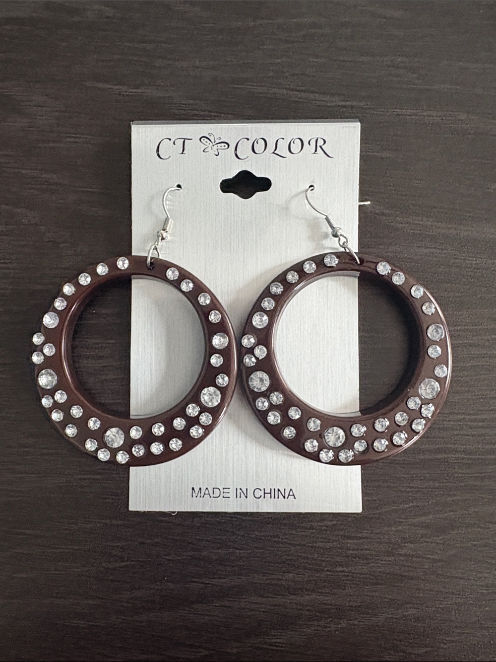 Brown Crystal Hoop Earrings